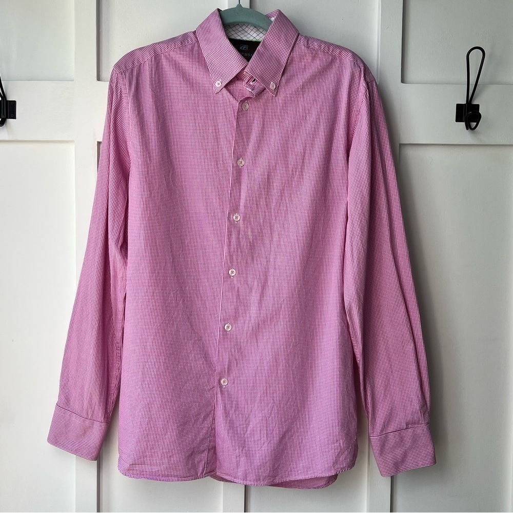 Tattersall 15 1/2 Long Sleeve Button Down Dress Shirt Pink 34/35 Kentucky Derby